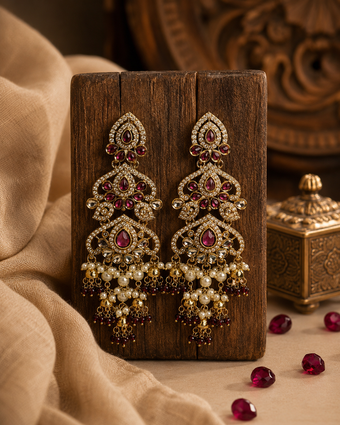 Reverse AD Pearl Chandbali Earrings for Women | Festive Wear