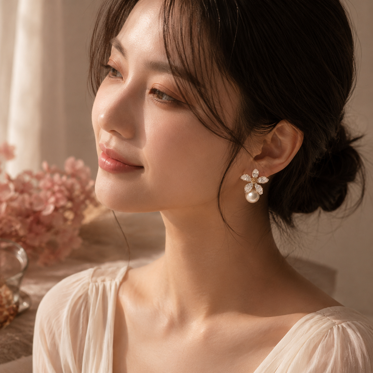 Crystal Bloom Anti-Tarnish Pearl Earrings