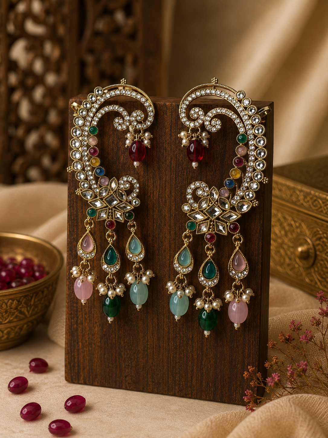 Premium Zircon Polki Ear Cuffs for Women | Festive & Wedding