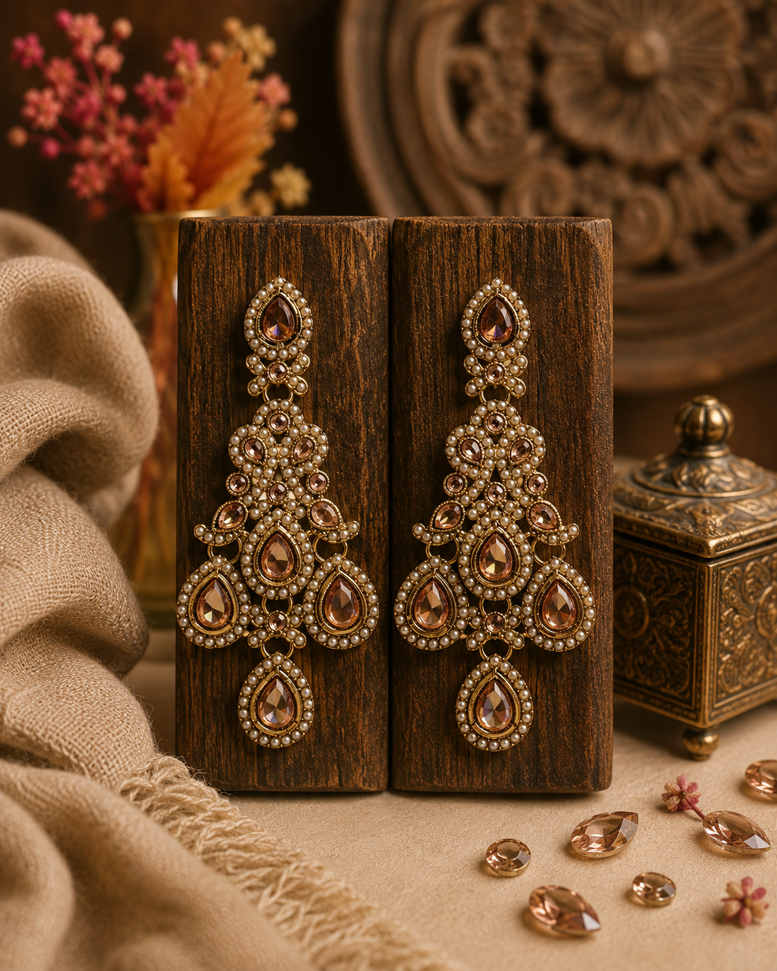 Champagne Crystal Chandelier Earrings for Women | Gold Plated