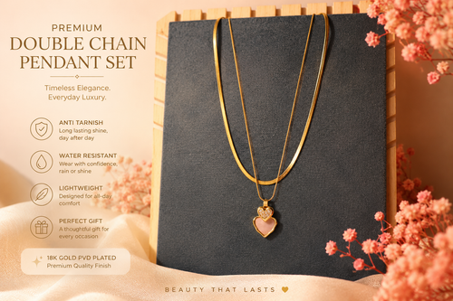 Anti Tarnish Double Chain Heart Pendant Necklace for Women | Gold Layered Heart Necklace with Crystal Accent | Elegant Statement Necklace