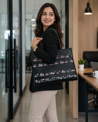Floral Premium Tote Bag - Black