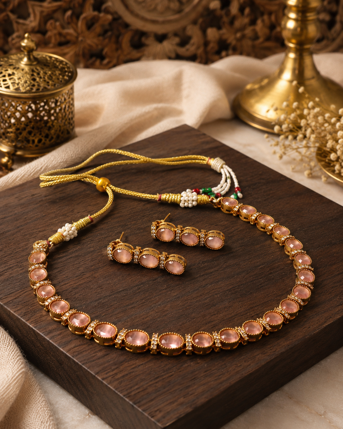 Moonstone Necklace Set with Stud Earrings for Women | Adjustable