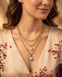 Anti Tarnish Layered Pearl Pendant Necklace for Women | Gold Multi Layer Necklace with Pearl Charms | Elegant Statement Necklace
