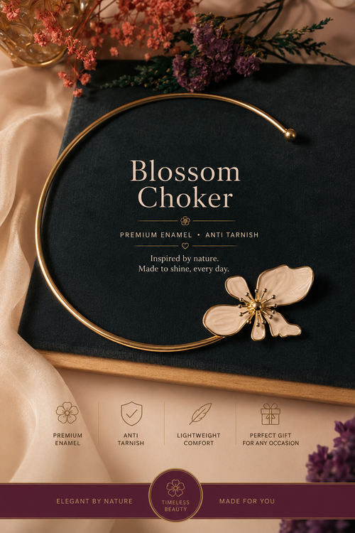 Anti Tarnish Floral Choker Necklace for Women | Premium Enamel Flower Choker | Statement Gold Collar Necklace