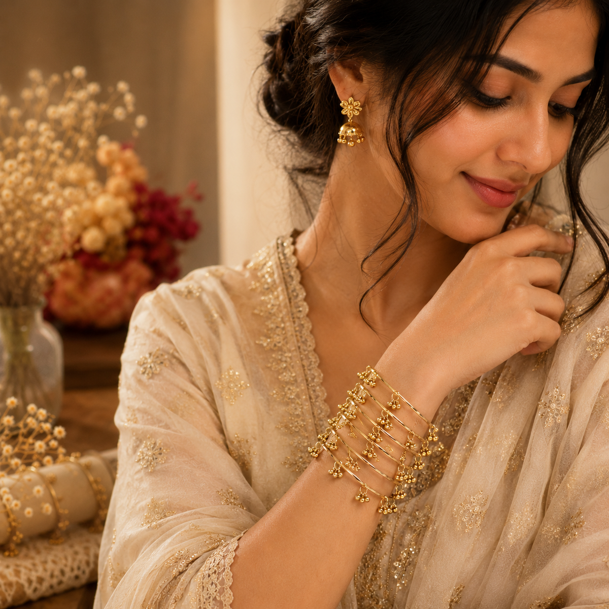 Set of 8 Golden Kashmiri Bangles for Women | Traditional Lightweight Ethnic Bangle Set