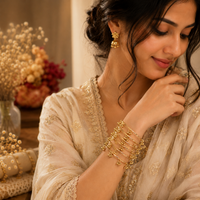 Set of 8 Golden Kashmiri Bangles for Women | Traditional Lightweight Ethnic Bangle Set