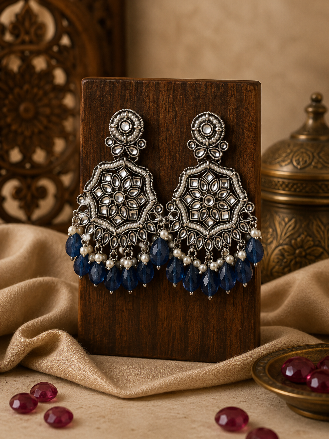 Kundan Polki Earrings for Women | Oxidised Ethnic Jewellery