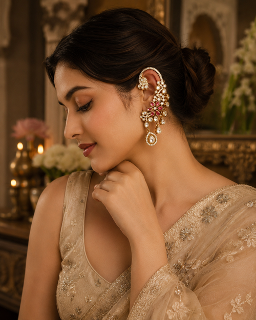 Gold Plated Floral Zircon Ear Cuff Earrings for Women