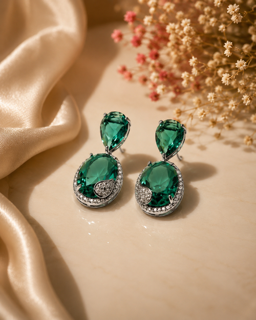 Emerald Royale Rhodium AD Earrings