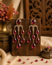 Gold Plated Ruby Red Crystal Statement Drop Earrings for Women