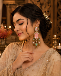 Pink Kundan Statement Drop Earrings for Women | Gold Plated Jewellery