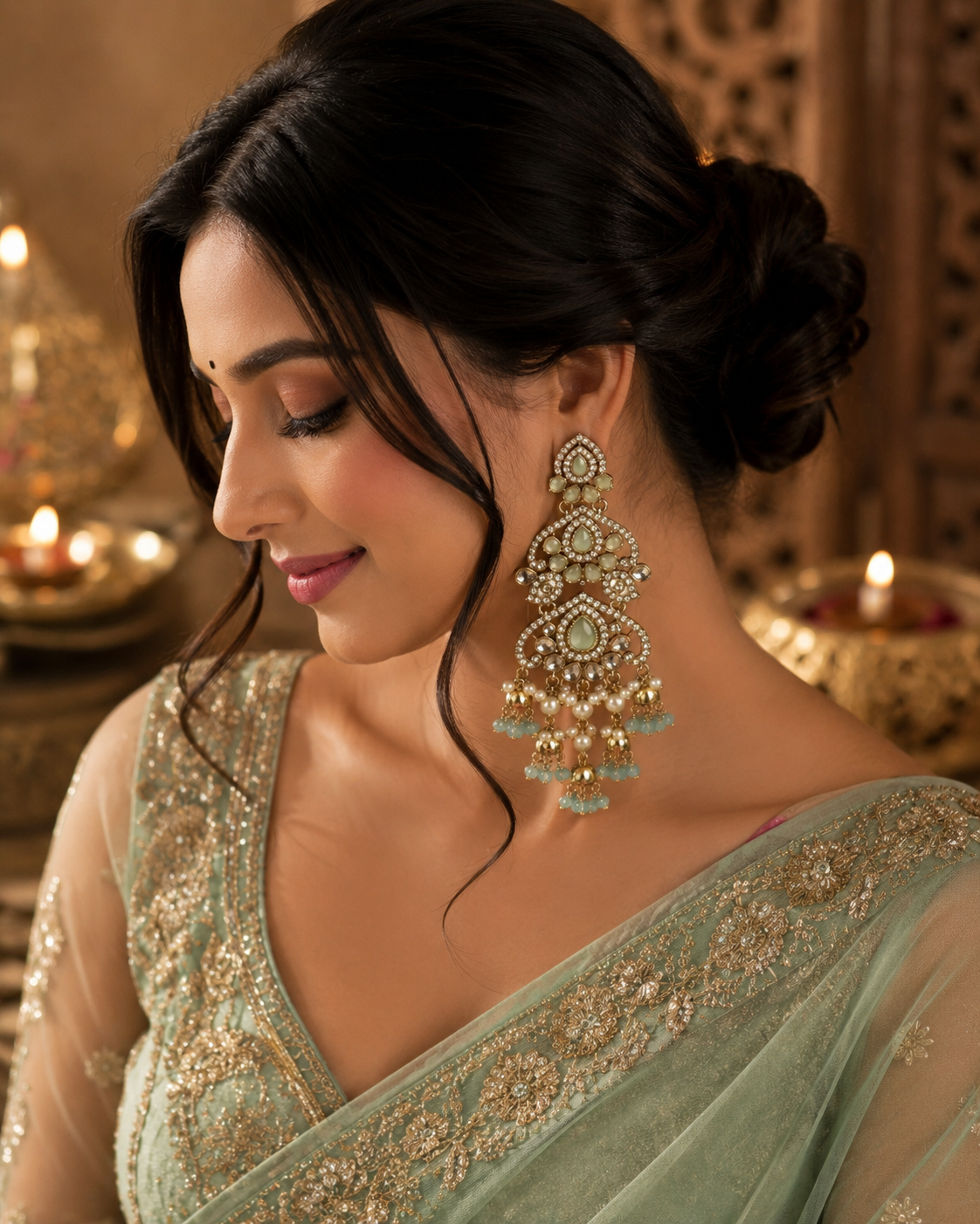 Reverse AD Pearl Chandbali Earrings for Women | Festive Wear