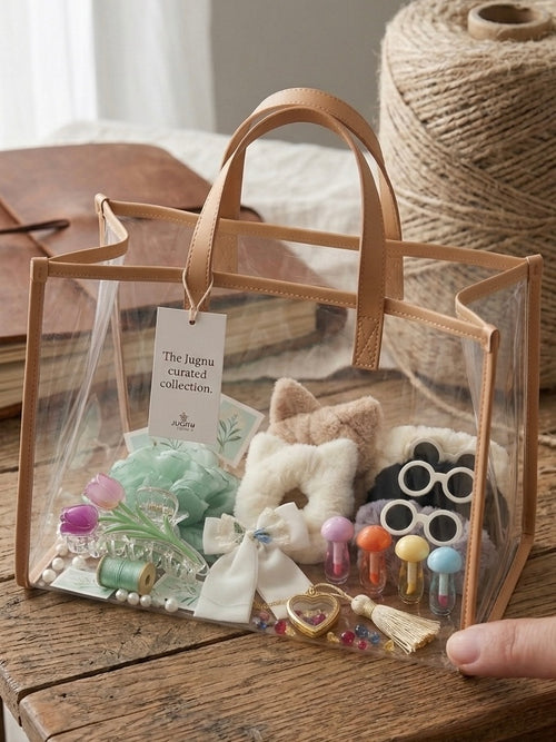 Aesthetic PVC Pamper Hamper for Girls | Cute Accessories Gift Box with Scrunchies, Pendant & Lip Oil