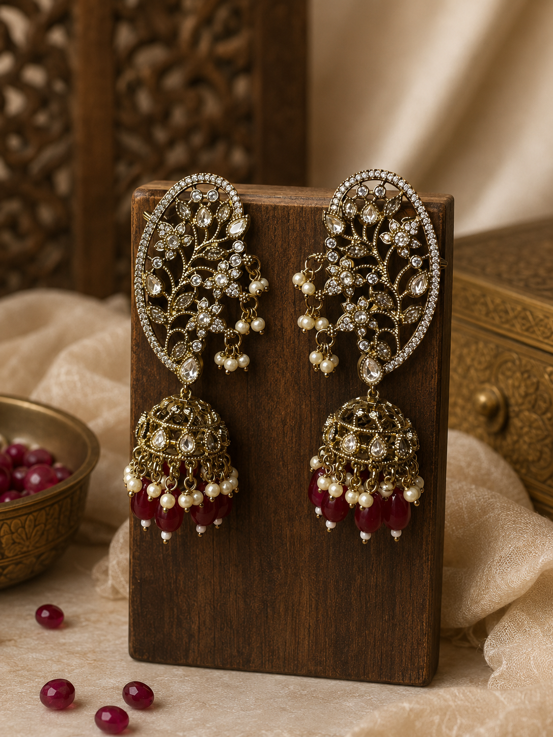 Gold Plated Heavy Zircon Ear Cuff Jhumka Earrings for Women