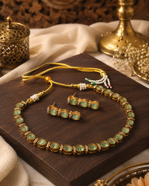 Moonstone Necklace Set with Stud Earrings for Women | Adjustable
