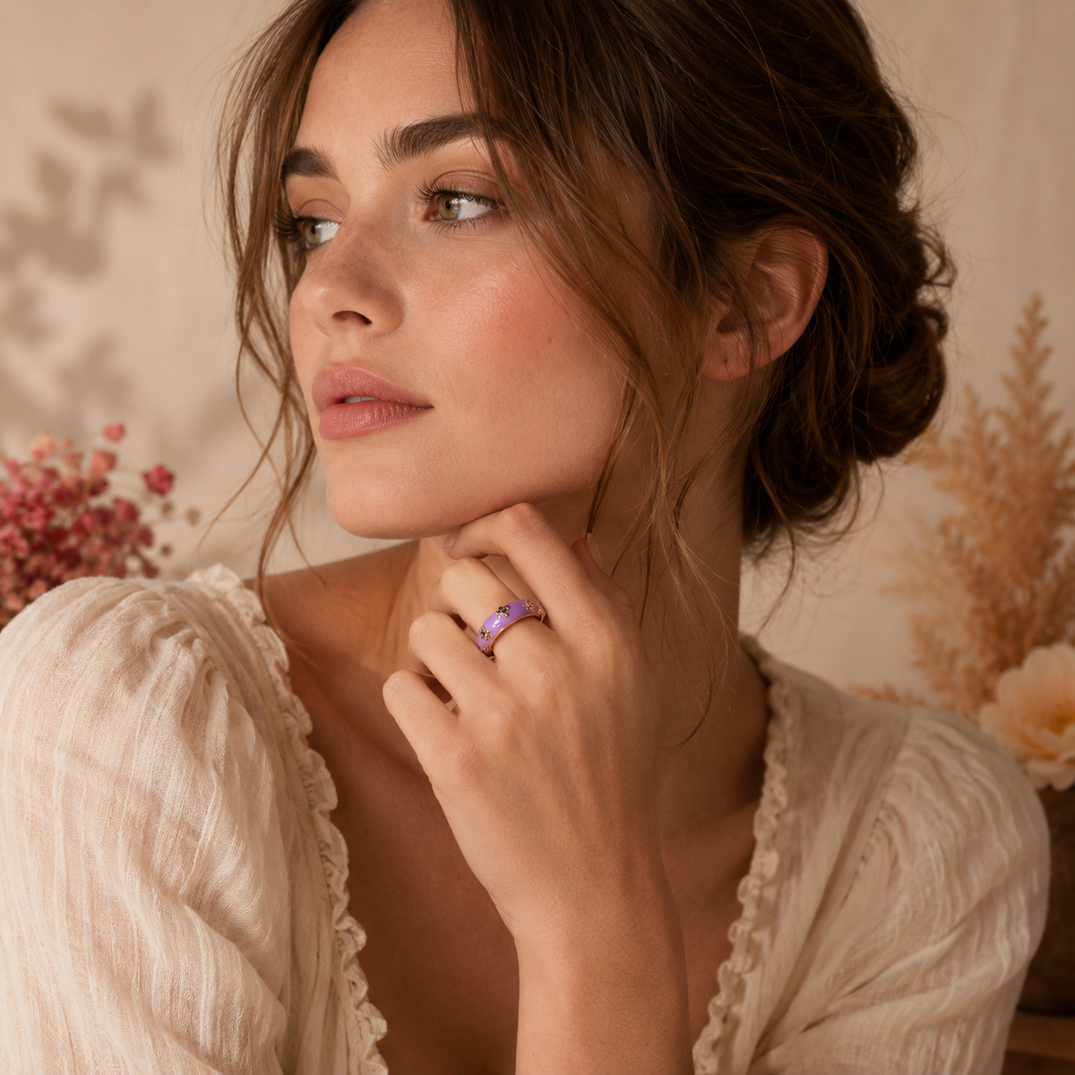 Blush Bloom Enamel Ring Duo