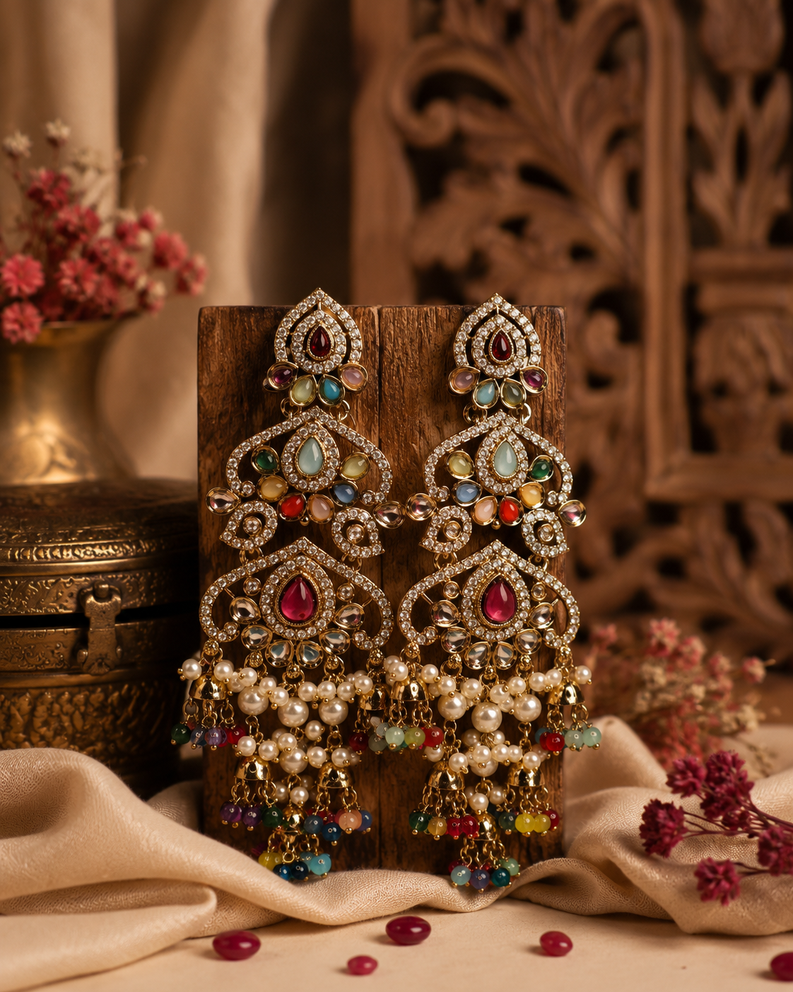 Reverse AD Pearl Chandbali Earrings for Women | Festive Wear