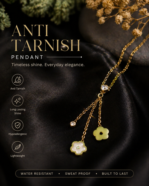 Anti Tarnish Floral Drop Pendant Necklace for Women | Gold Flower Charm Necklace with Crystal Accents | Elegant Dainty Necklace