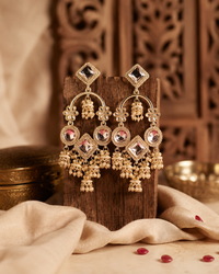 Gold Plated Kundan Pearl Jhumki Statement Earrings for Women