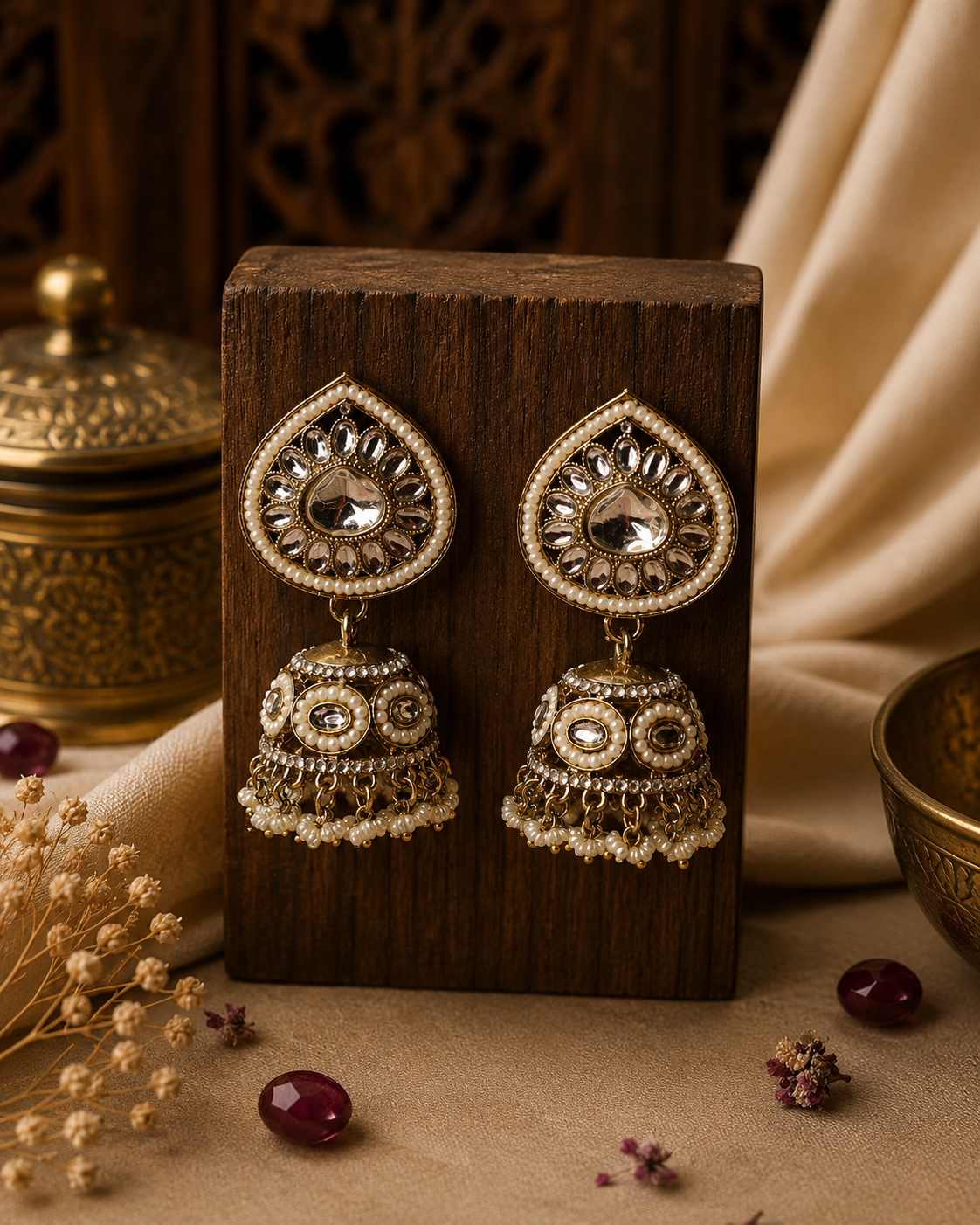 Pearl Kundan Jhumka Earrings for Women | Gold Plated Ethnic Jewellery