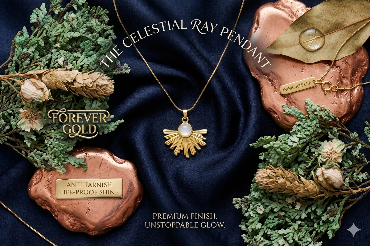 Anti Tarnish Celestial Ray Pendant Necklace for Women | Gold Sunburst Necklace with Pearl Accent | Elegant Statement Necklace