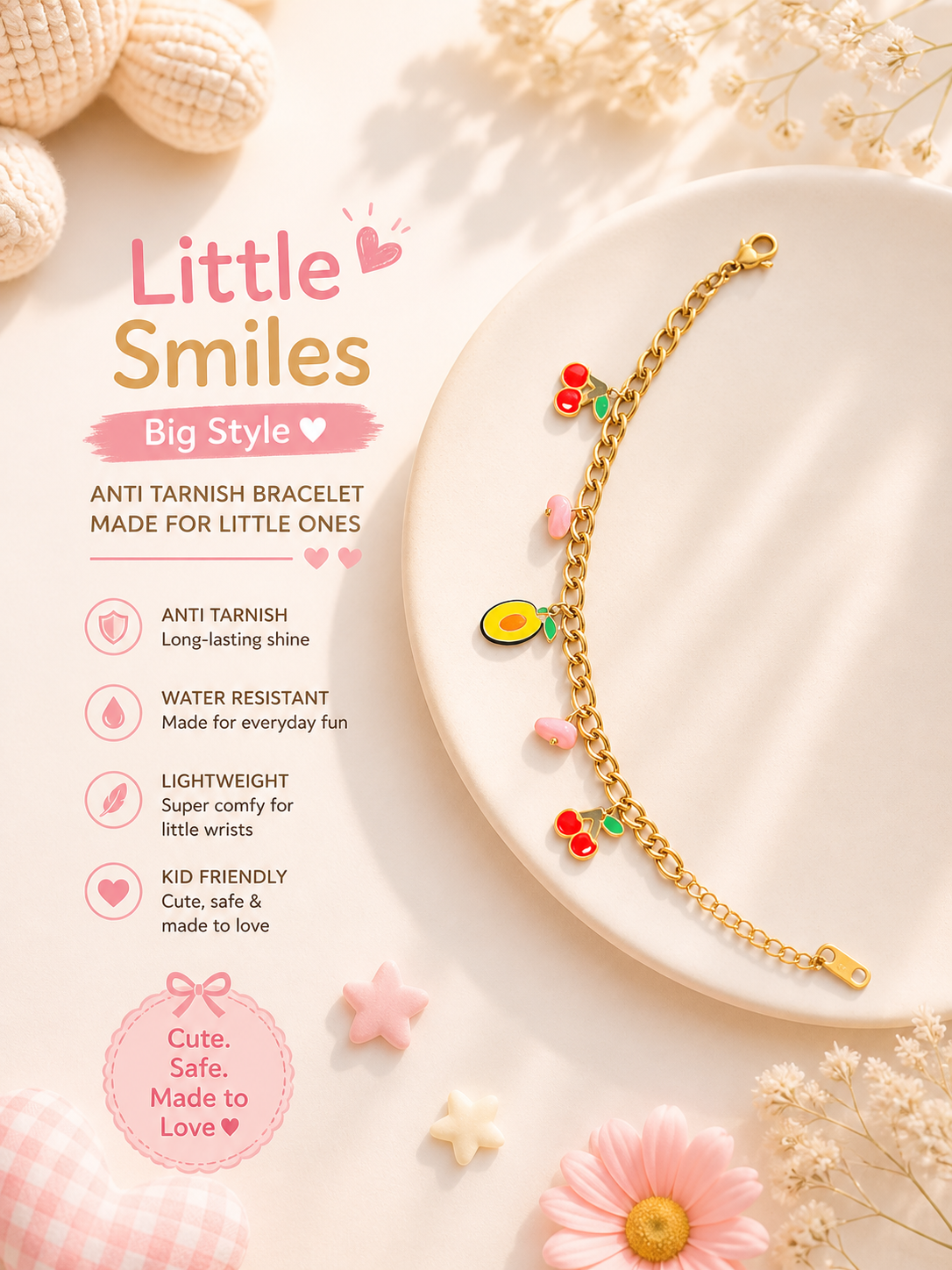 Little Smiles Big Style Cherry & Avocado Charm Bracelet