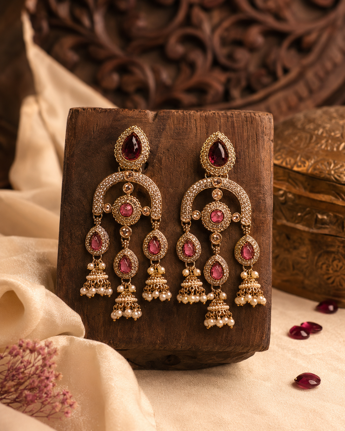 Zircon Polki Chandbali Earrings for Women | Wedding & Festive