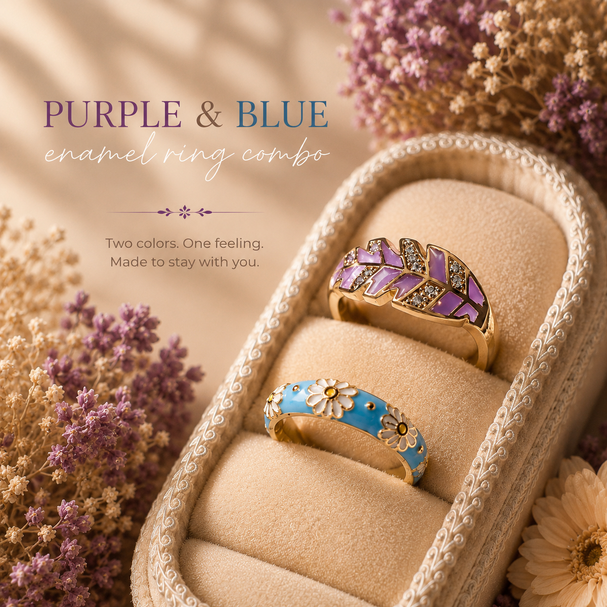 Enamel Floral Ring Duo