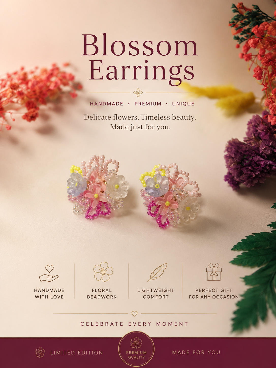 Pastel Blossom Handmade Beaded Earrings
