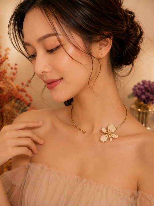 Anti Tarnish Floral Choker Necklace for Women | Premium Enamel Flower Choker | Statement Gold Collar Necklace