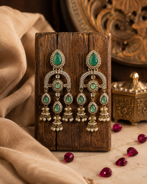 Zircon Polki Chandbali Earrings for Women | Wedding & Festive