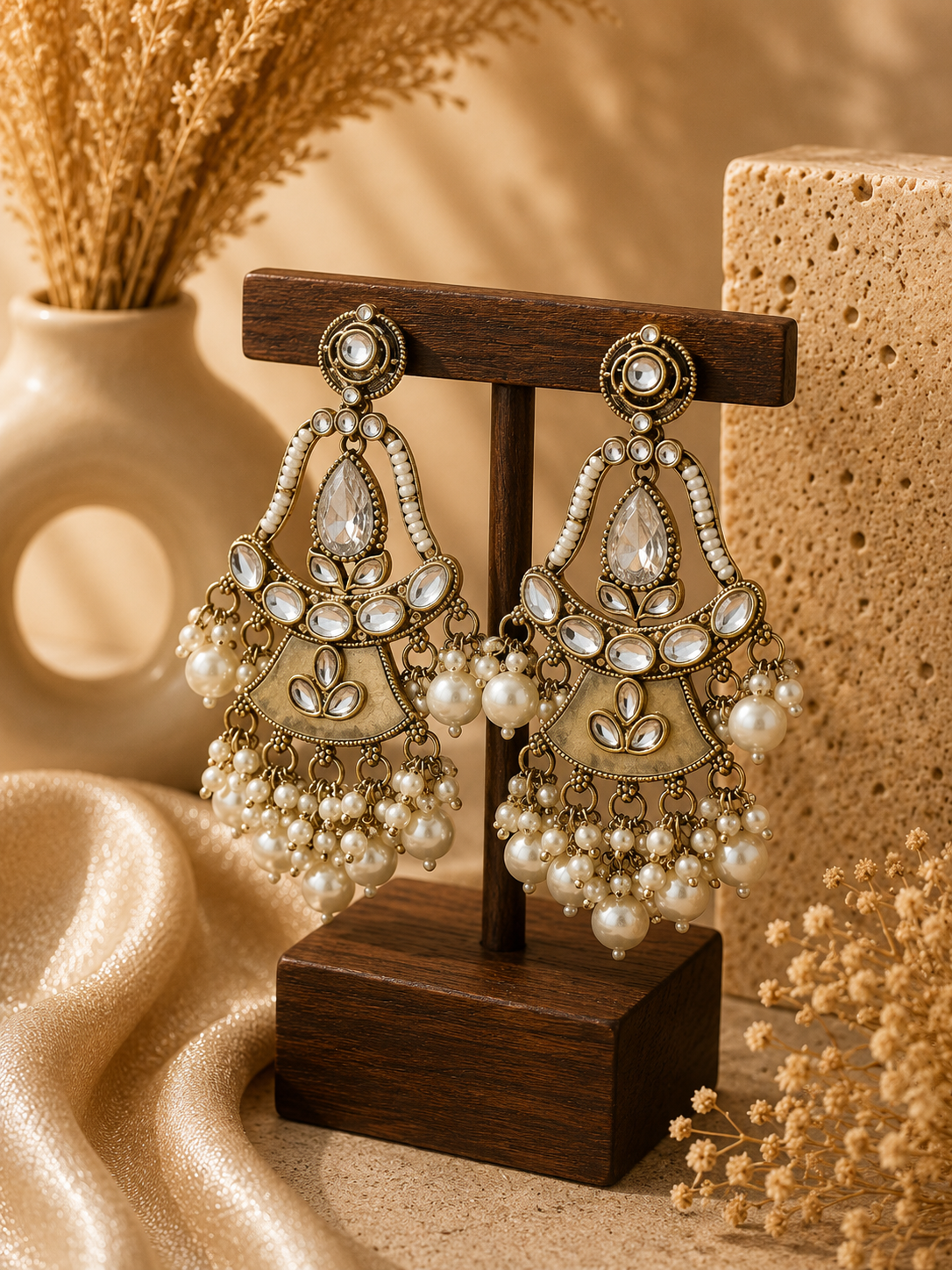 Premium Kundan Pearl Chandbali Earrings for Women | Ethnic Jewellery