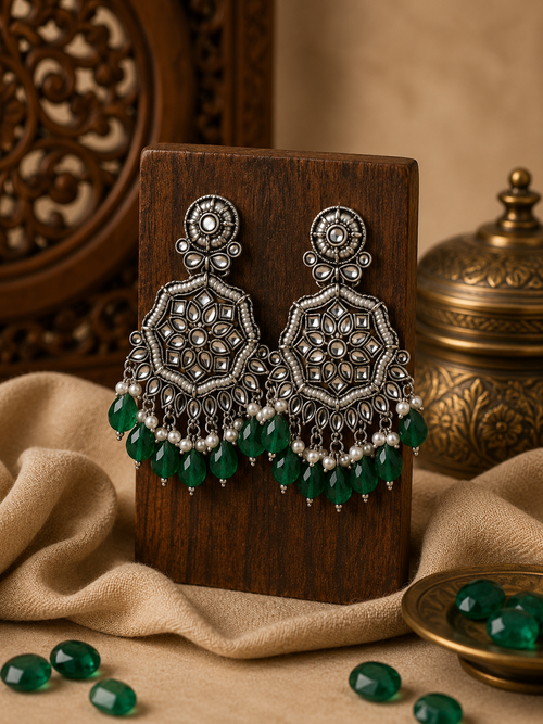 Kundan Polki Earrings for Women | Oxidised Ethnic Jewellery