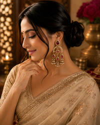 Zircon Polki Chandbali Earrings for Women | Wedding & Festive