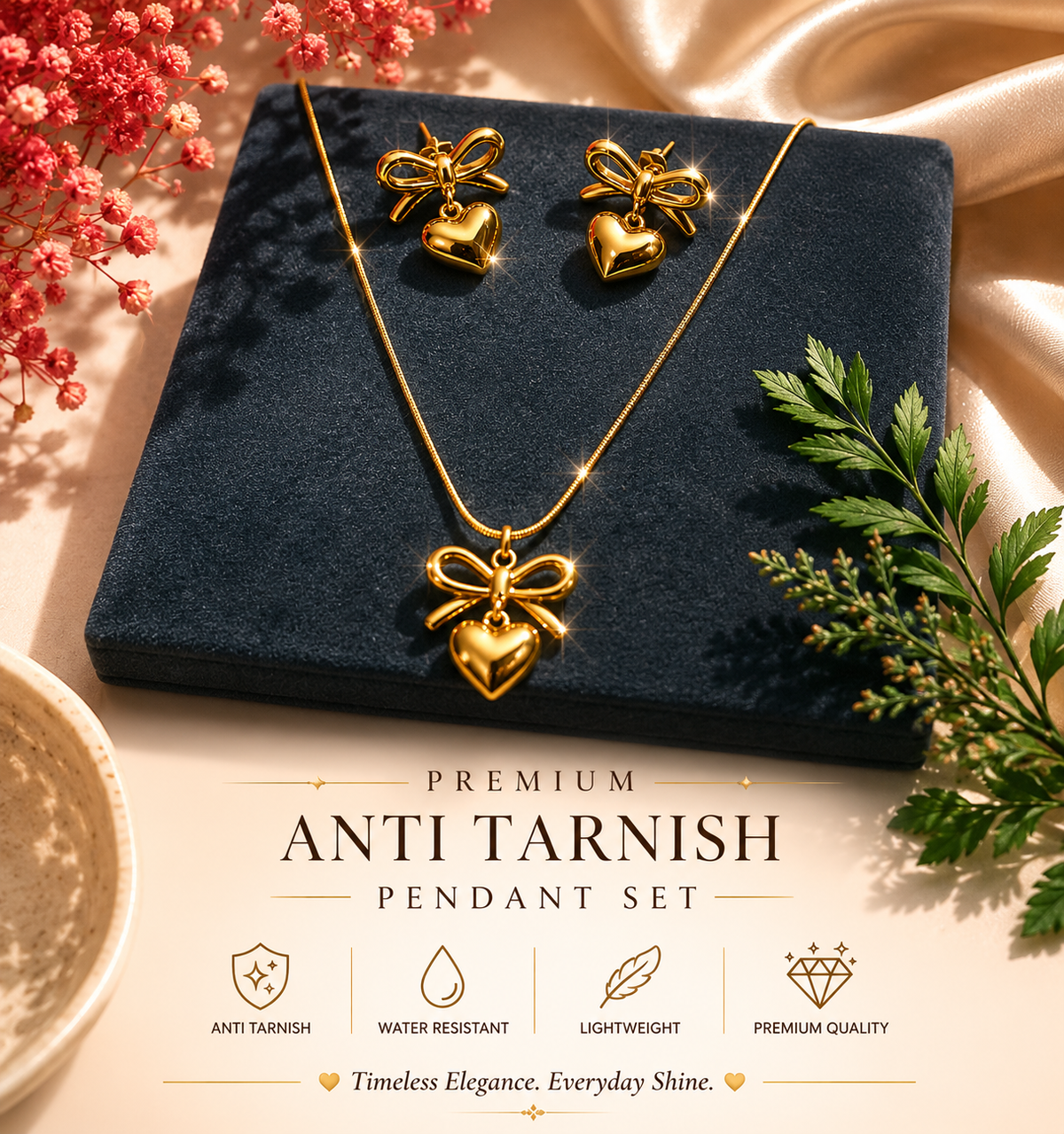 Golden Love Bow Pendant Set